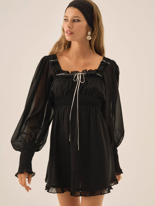 For Love and Lemons Emmie Chiffon Mini Dress - Black