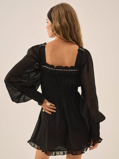 For Love and Lemons Emmie Chiffon Mini Dress - Black