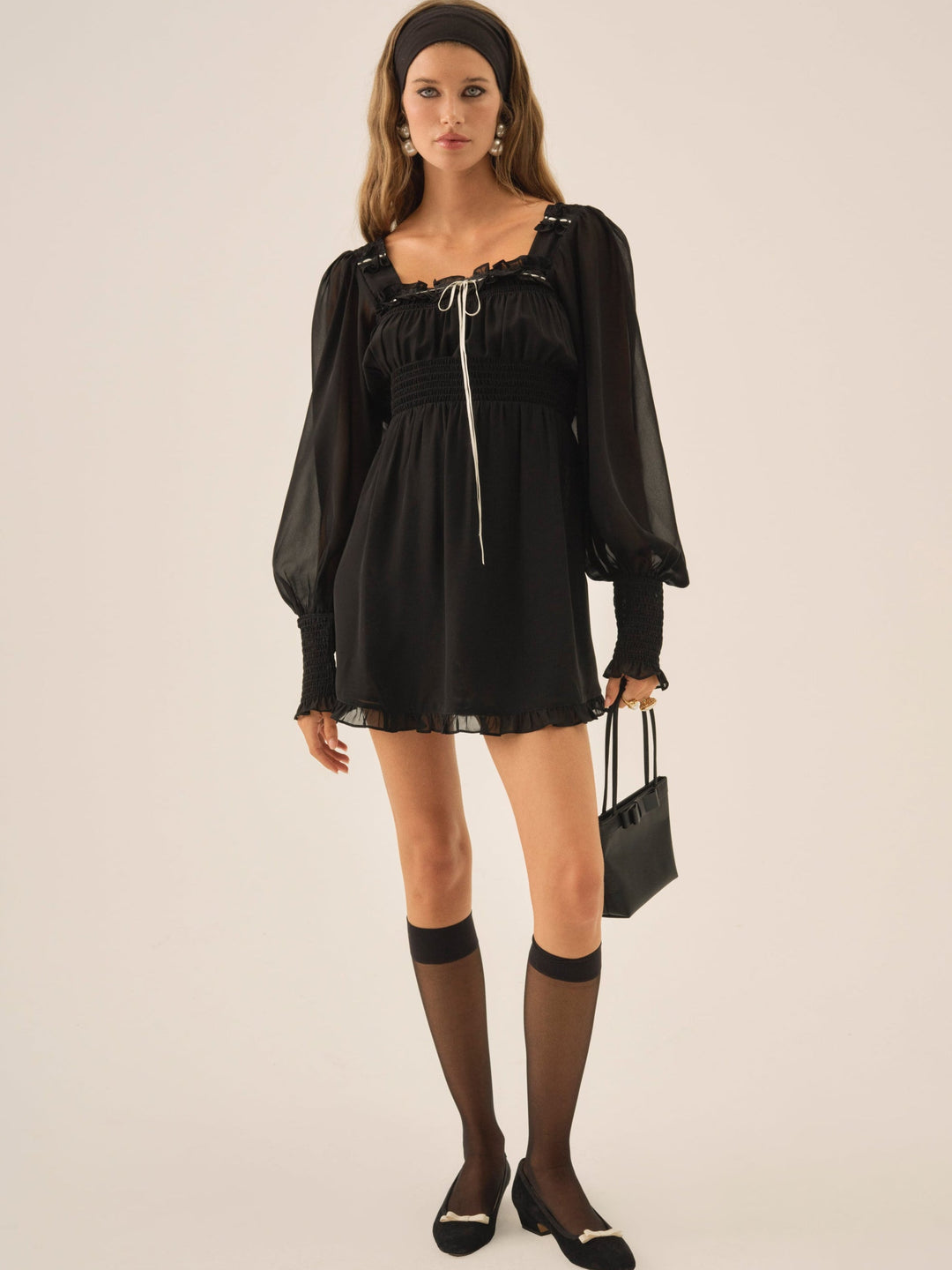 For Love and Lemons Emmie Chiffon Mini Dress - Black