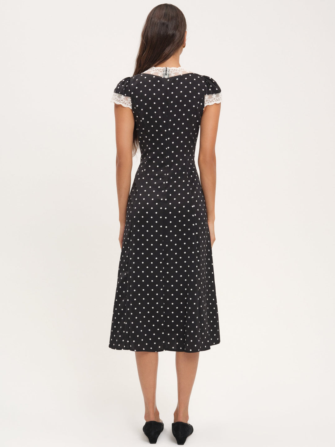 For Love and Lemons Cross Your Heart Midi Dress - Black Dot