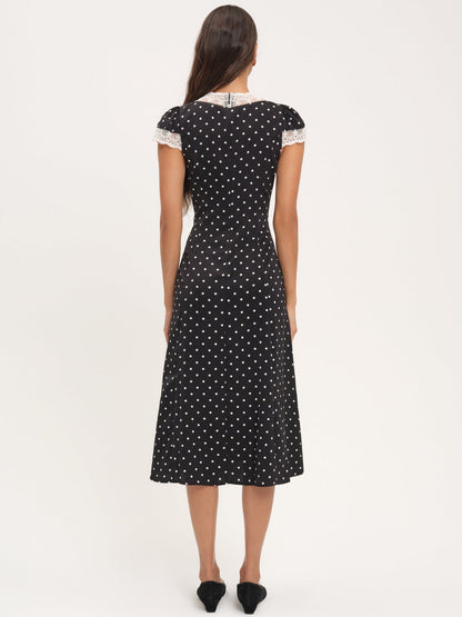 For Love and Lemons Cross Your Heart Midi Dress - Black Dot