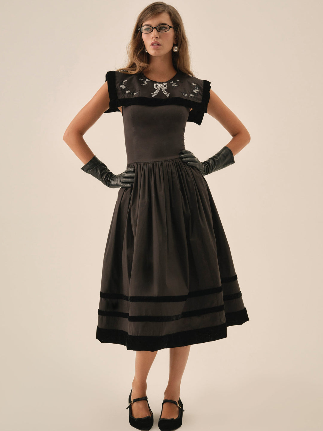 For Love and Lemons Train Station Poplin Midi Dress - Black