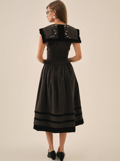 For Love and Lemons Train Station Poplin Midi Dress - Black
