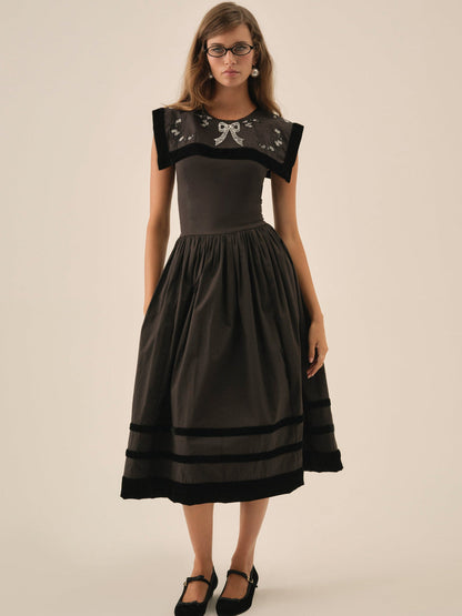 For Love and Lemons Train Station Poplin Midi Dress - Black