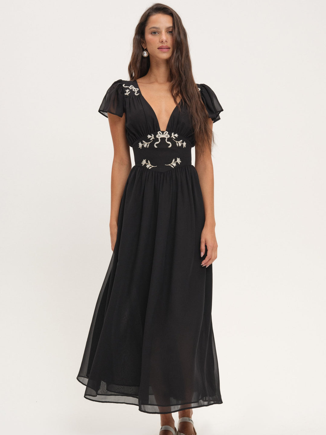 For Love and Lemons Emmie Chiffon Maxi Dress - Black