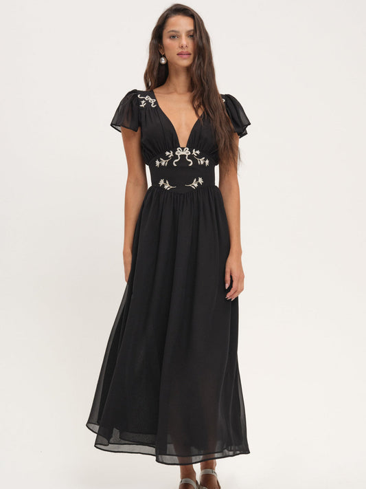 For Love and Lemons Emmie Chiffon Maxi Dress - Black