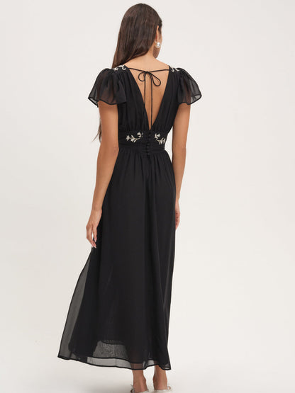 For Love and Lemons Emmie Chiffon Maxi Dress - Black