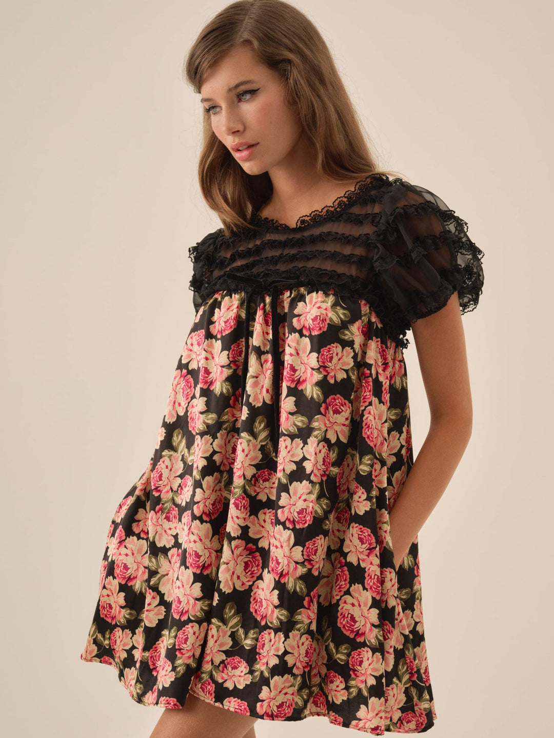 For Love and Lemons Belmond Floral Mini Dress - Black