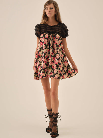 For Love and Lemons Belmond Floral Mini Dress - Black