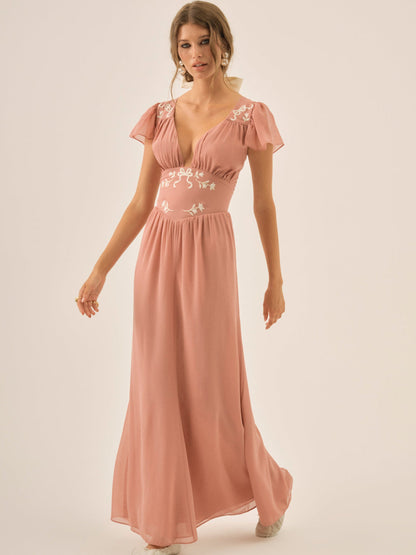 For Love and Lemons Emmie Chiffon Maxi Dress - Mauve