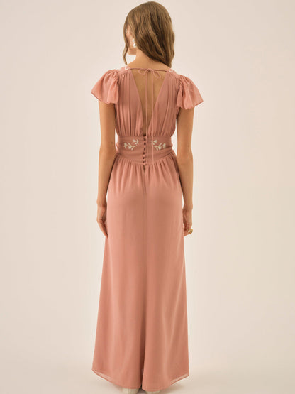 For Love and Lemons Emmie Chiffon Maxi Dress - Mauve