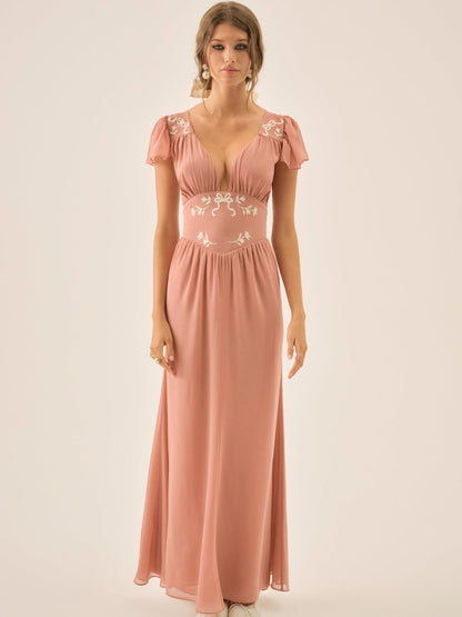 For Love and Lemons Emmie Chiffon Maxi Dress - Mauve