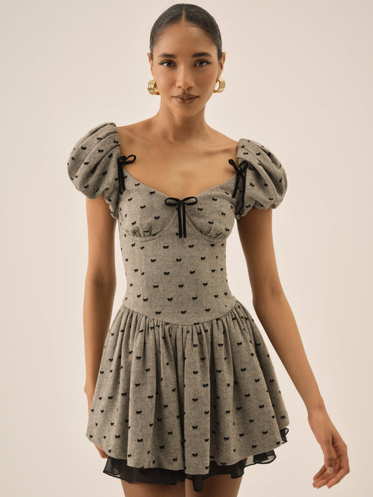 For Love and Lemons Twill Bow Mini Dress - Grey