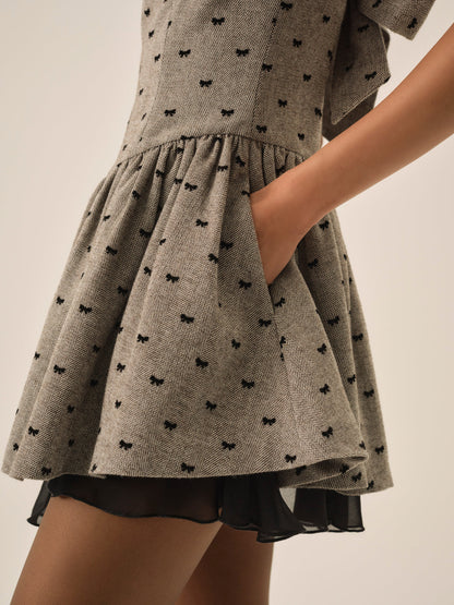 For Love and Lemons Twill Bow Mini Dress - Grey