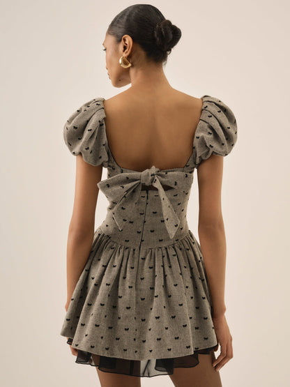 For Love and Lemons Twill Bow Mini Dress - Grey