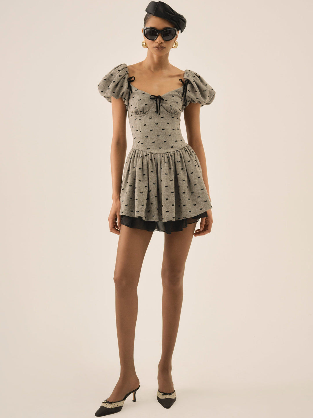 For Love and Lemons Twill Bow Mini Dress - Grey