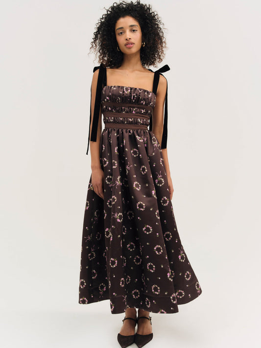 For Love and Lemons Kendra Midi Dress - Brown