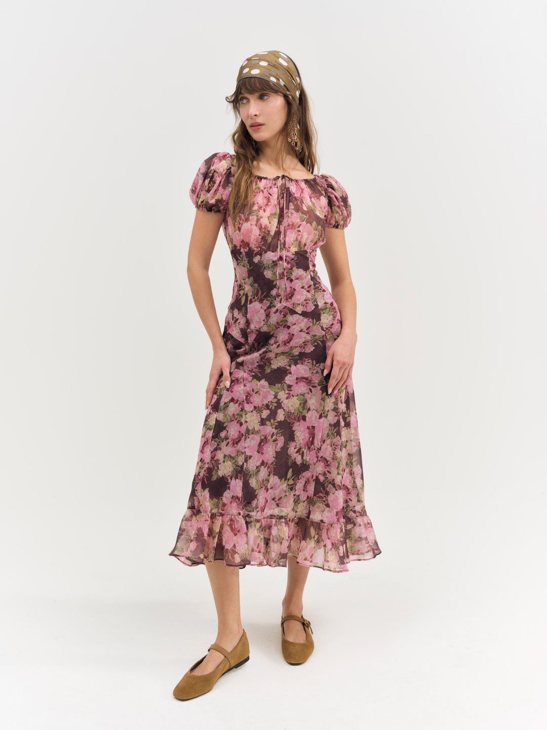 For Love and Lemons Adeline Floral Midi Dress - Brown