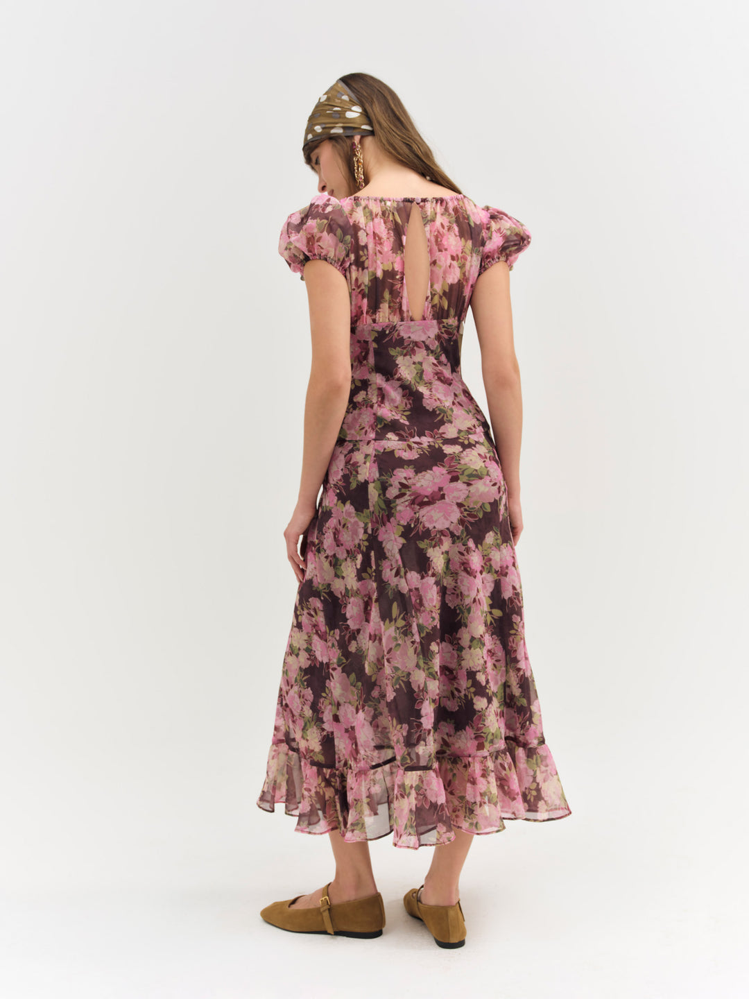For Love and Lemons Adeline Floral Midi Dress - Brown