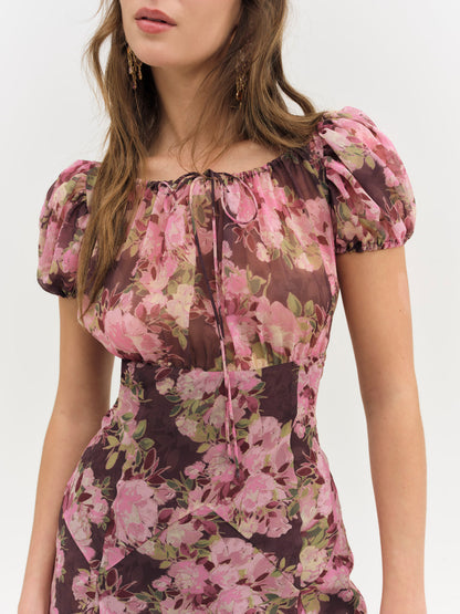 For Love and Lemons Adeline Floral Midi Dress - Brown