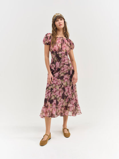 For Love and Lemons Adeline Floral Midi Dress - Brown