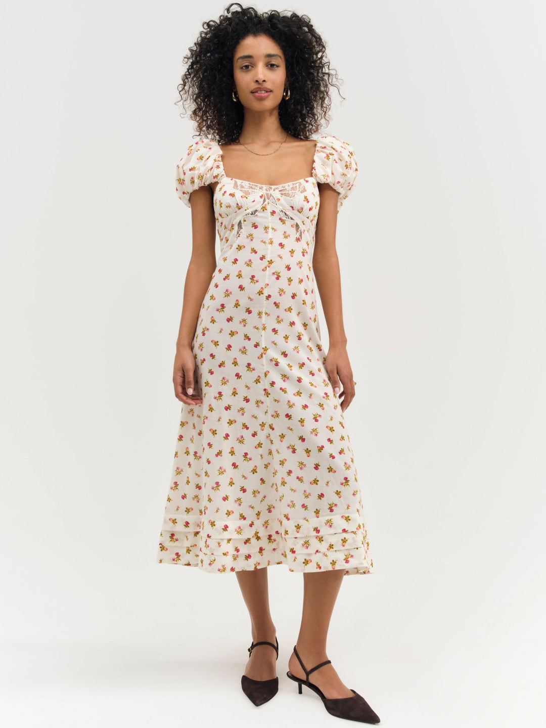 For Love and Lemons Adahlia Floral Midi Dress - Cream