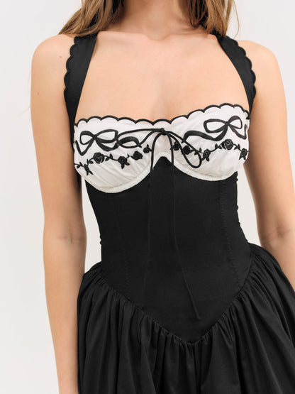 For Love and Lemons Tea Time Poplin Bustier Mini Dress - Black