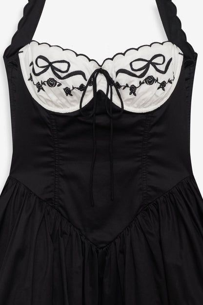 For Love and Lemons Tea Time Poplin Bustier Mini Dress - Black
