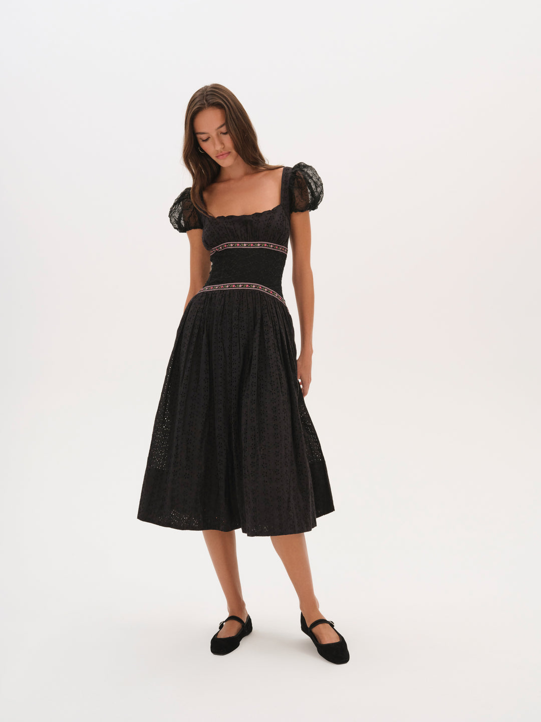 For Love and Lemons Verbana Eyelet Midi Dress - Black