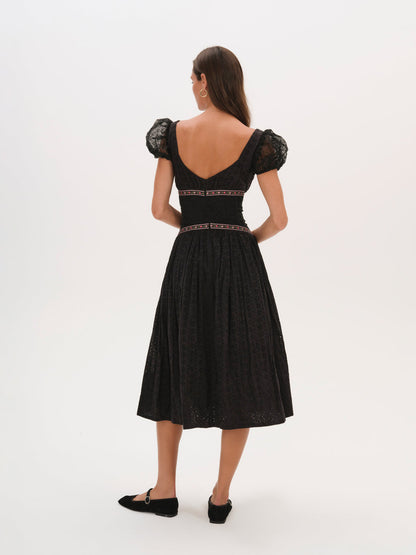 For Love and Lemons Verbana Eyelet Midi Dress - Black