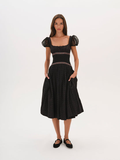 For Love and Lemons Verbana Eyelet Midi Dress - Black