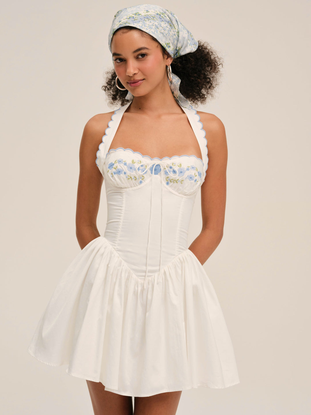 For Love and Lemons Tea Time Poplin Bustier Mini Dress - White