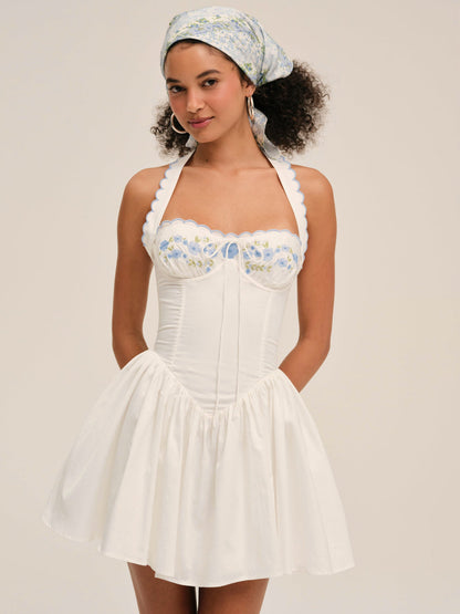 For Love and Lemons Tea Time Poplin Bustier Mini Dress - White