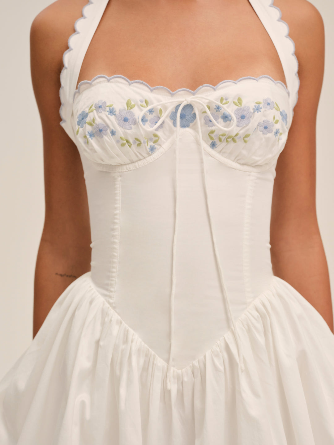 For Love and Lemons Tea Time Poplin Bustier Mini Dress - White