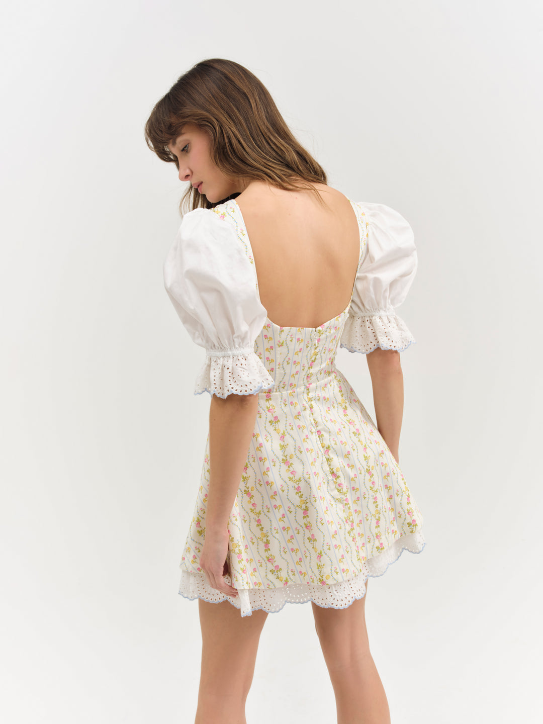 For Love and Lemons Brigitta Floral Short Sleeve Mini Dress - Ivory