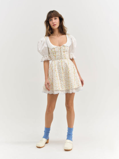 For Love and Lemons Brigitta Floral Short Sleeve Mini Dress - Ivory