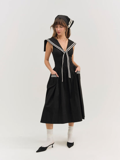For Love and Lemons Helena Poplin Collared Midi Dress - Black