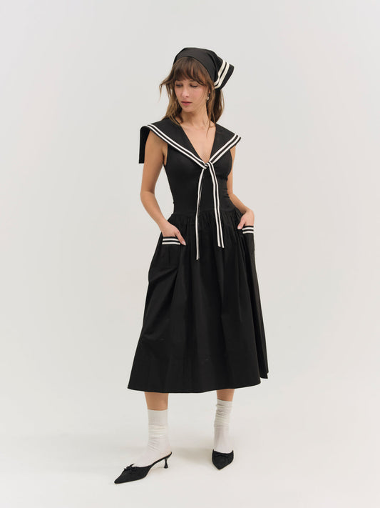 For Love and Lemons Helena Poplin Collared Midi Dress - Black