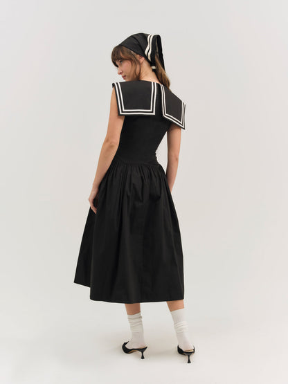 For Love and Lemons Helena Poplin Collared Midi Dress - Black