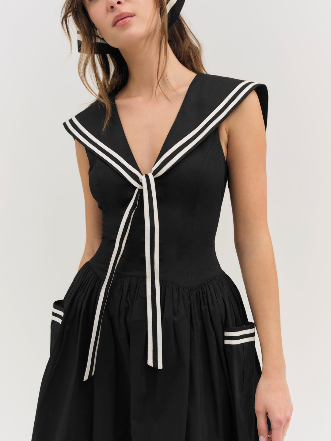 For Love and Lemons Helena Poplin Collared Midi Dress - Black