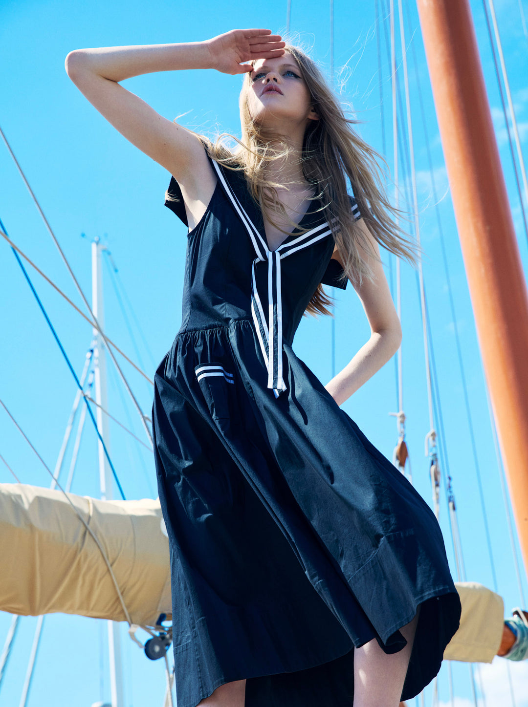 For Love and Lemons Helena Poplin Collared Midi Dress - Black