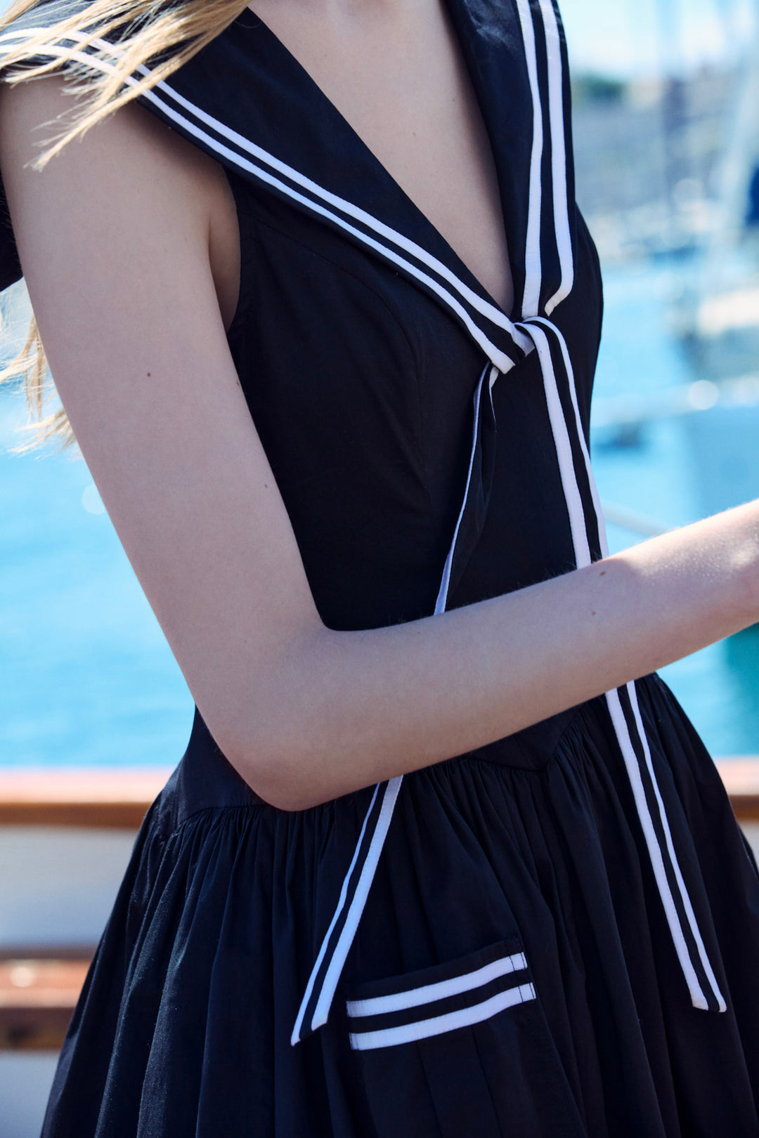 For Love and Lemons Helena Poplin Collared Midi Dress - Black