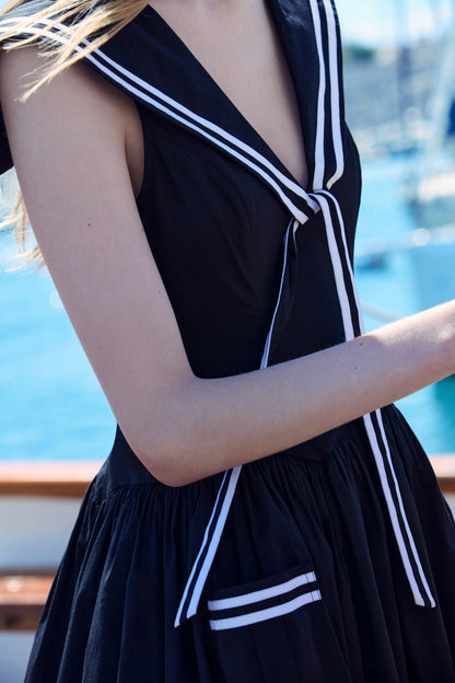 For Love and Lemons Helena Poplin Collared Midi Dress - Black