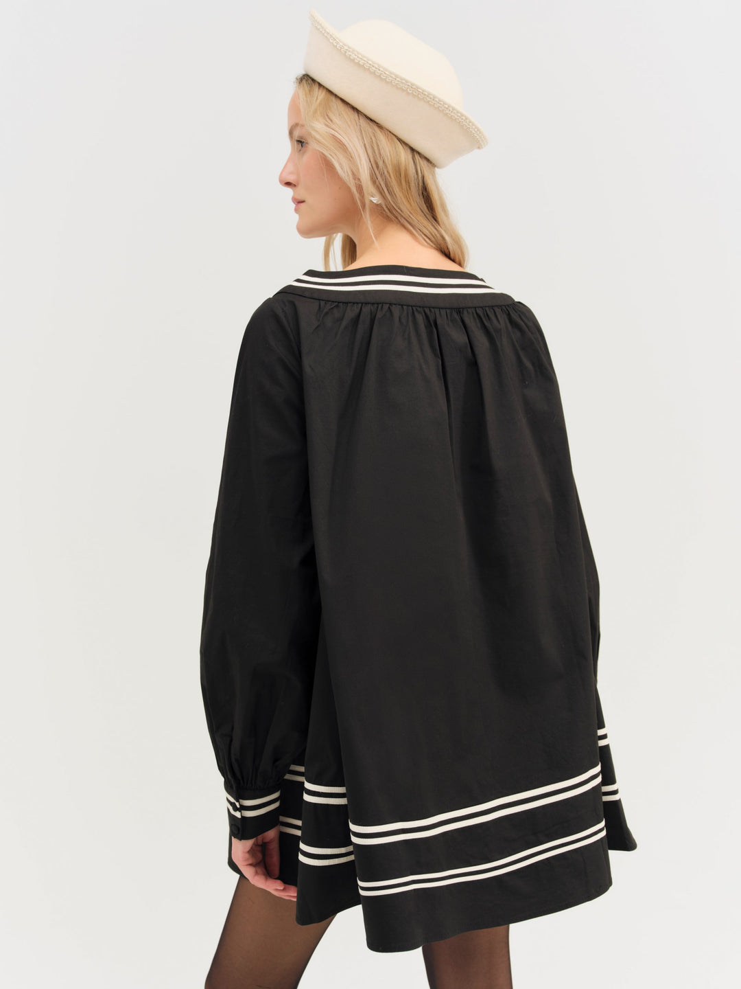 For Love and Lemons Helena Poplin Long Sleeve Mini Dress - Black