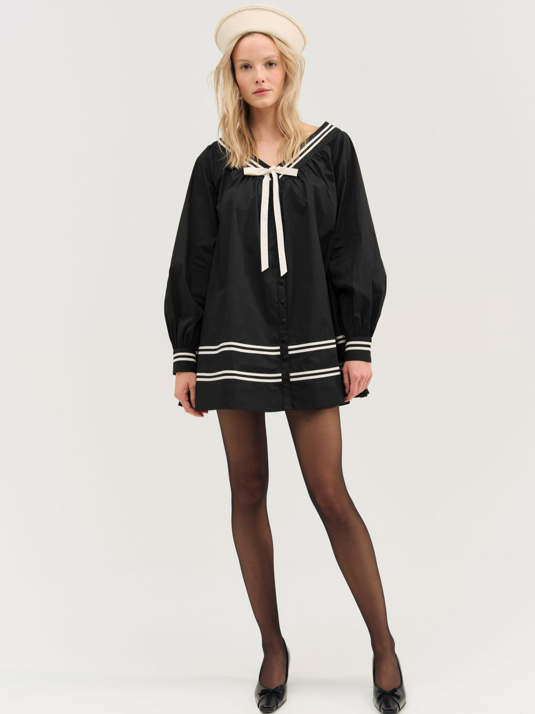 For Love and Lemons Helena Poplin Long Sleeve Mini Dress - Black