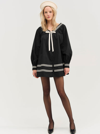 For Love and Lemons Helena Poplin Long Sleeve Mini Dress - Black