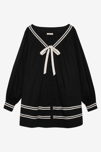 For Love and Lemons Helena Poplin Long Sleeve Mini Dress - Black