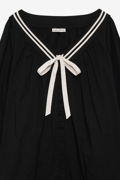 For Love and Lemons Helena Poplin Long Sleeve Mini Dress - Black