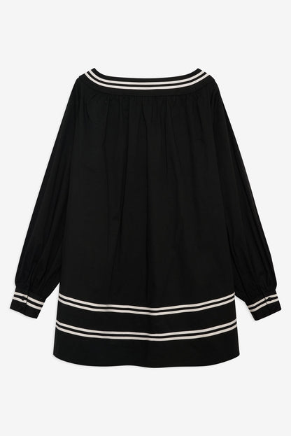 For Love and Lemons Helena Poplin Long Sleeve Mini Dress - Black