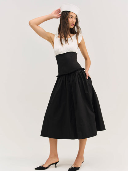 For Love and Lemons Helena Poplin Midi Dress - Black
